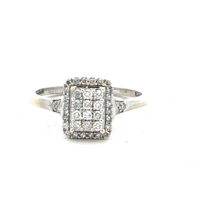 9ct white gold diamond ring with 0.36 carats, size S, featuring a sleek design and sparkling diamonds.