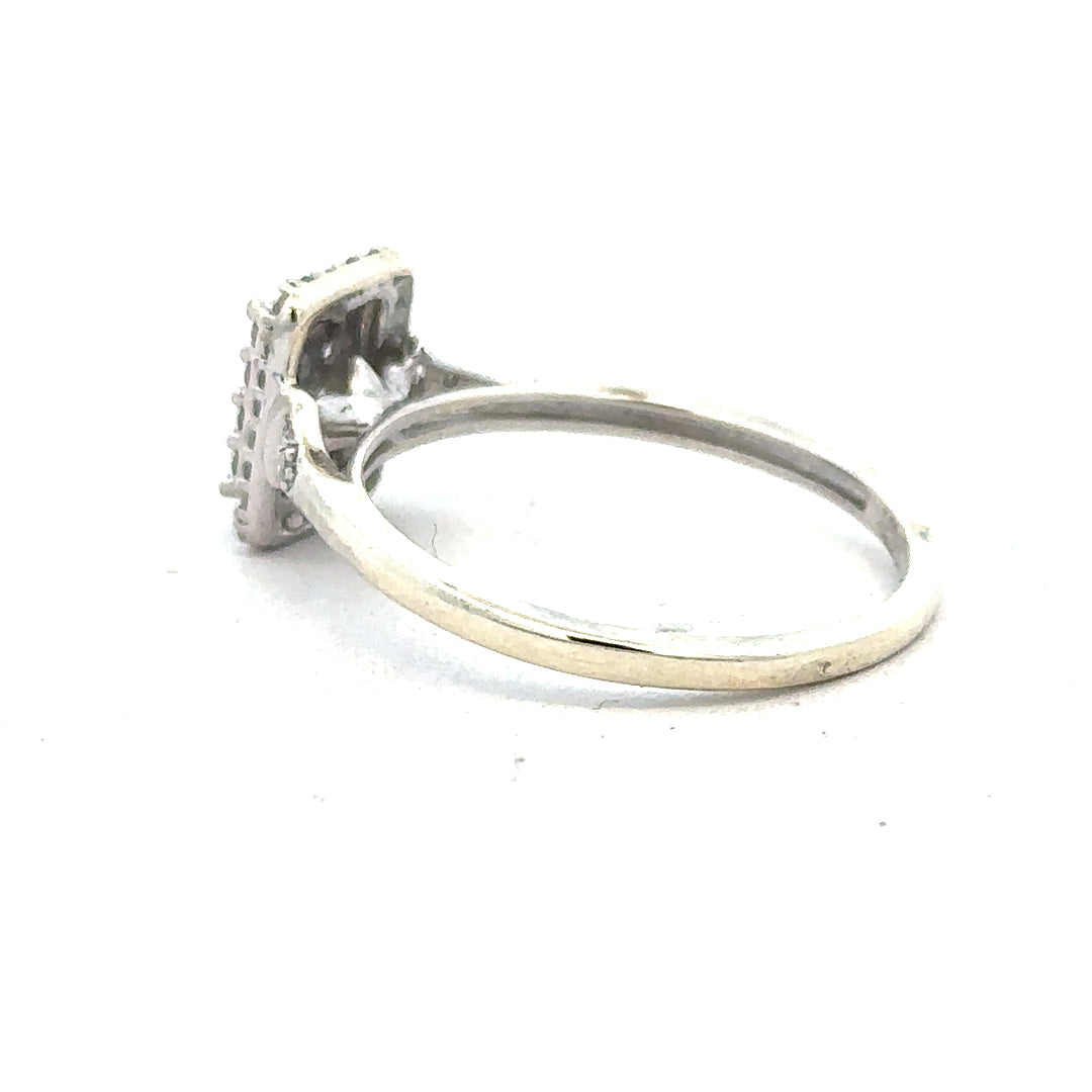 9ct white gold diamond ring with 0.36 carat center stone, size S, featuring a sleek and elegant design.