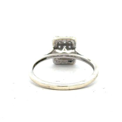 9ct white gold diamond ring with 0.36 carats, size S, featuring a sparkling round-cut diamond on a sleek gold band.