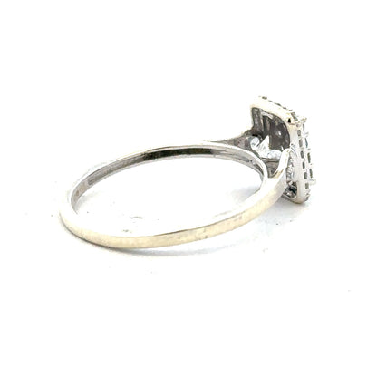 9ct white gold diamond ring with 0.36 carats, size S, featuring a sparkling central diamond and a sleek, elegant band.