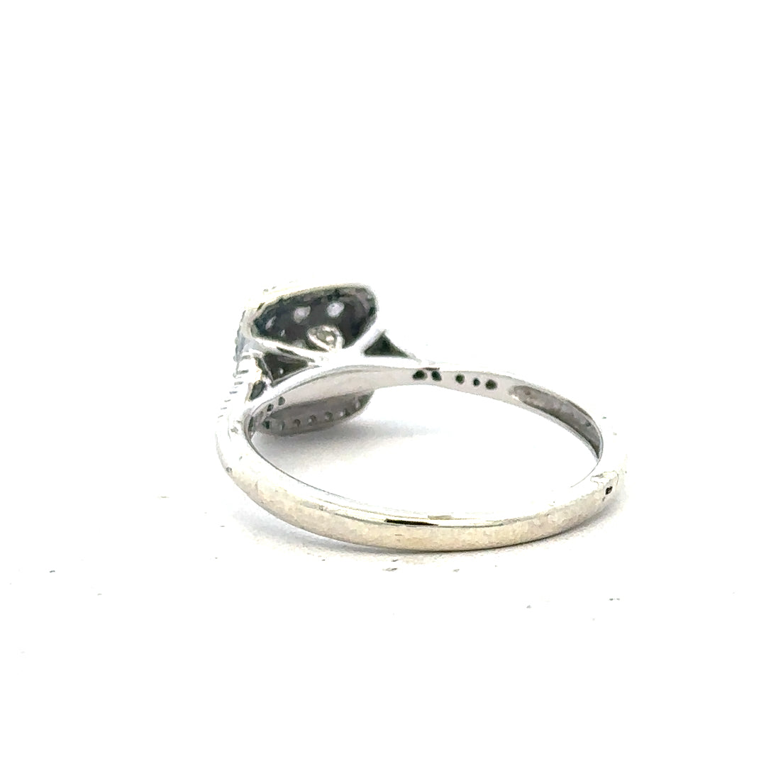 9ct white gold diamond ring with 0.40 carats, size P, featuring a sleek elegant design and sparkling diamonds.