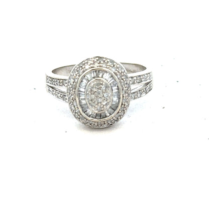 9ct white gold diamond ring with 1/2 carat diamond, size P, featuring a classic design and sparkling gemstone detail.