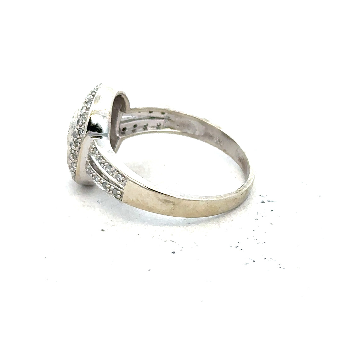 9ct white gold diamond ring with 1/2 carat total weight, size P, featuring a sparkling diamond setting.