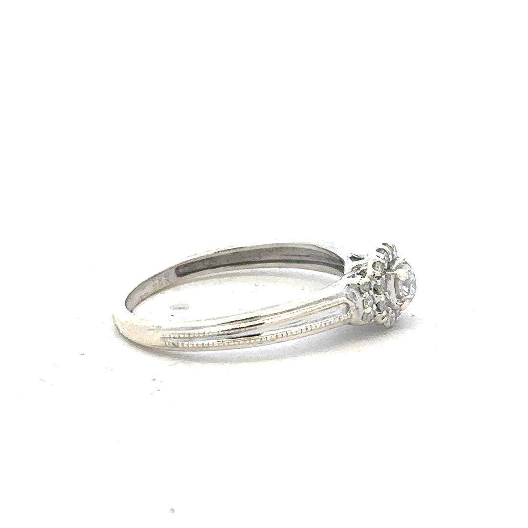 9ct white gold diamond ring with 20pts sparkling diamonds, size K1/2, showcasing elegant fine jewelry craftsmanship.