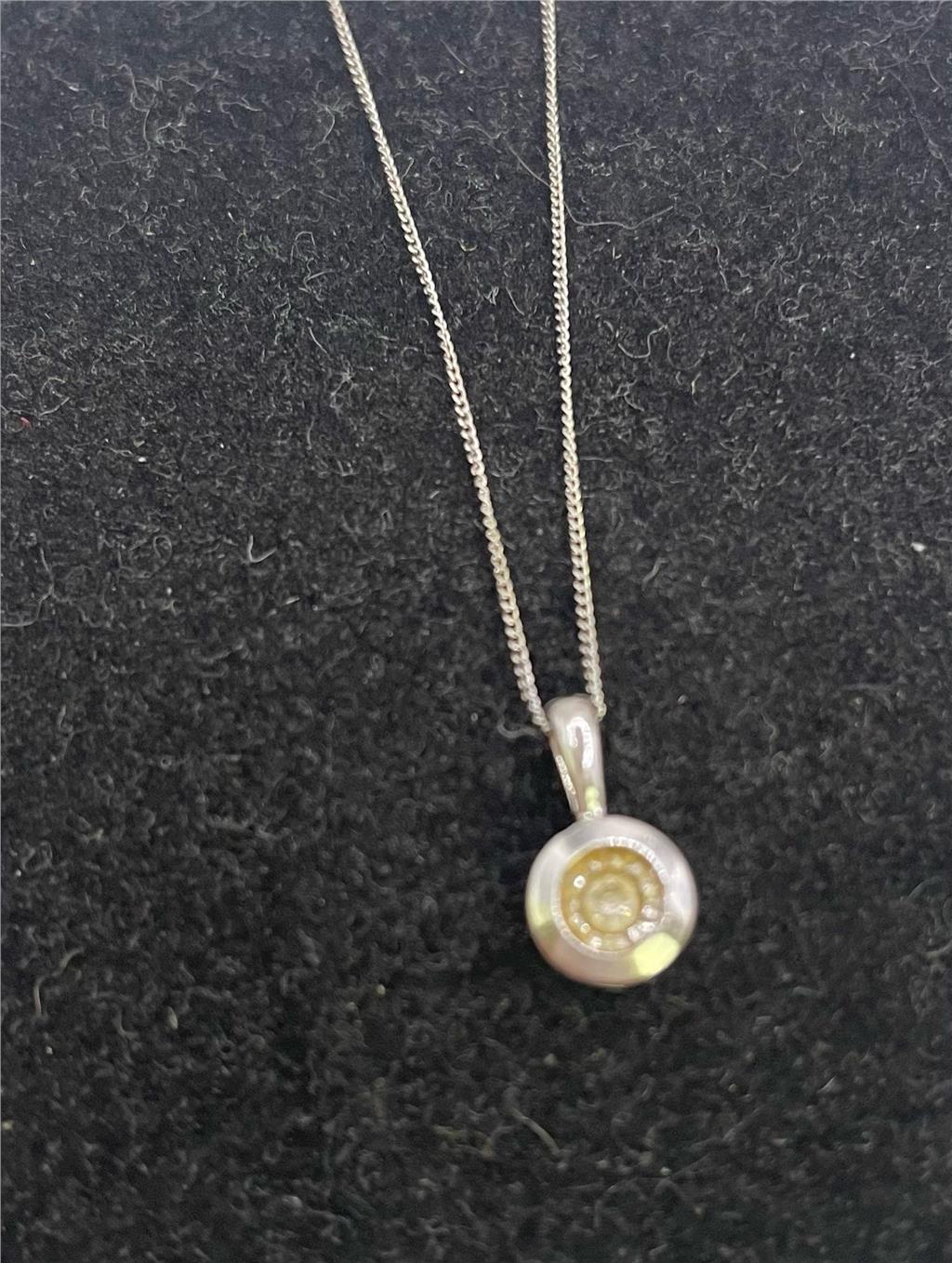 9ct white gold chain and pendant, unbranded jewelry with a polished finish, displayed on a neutral background.