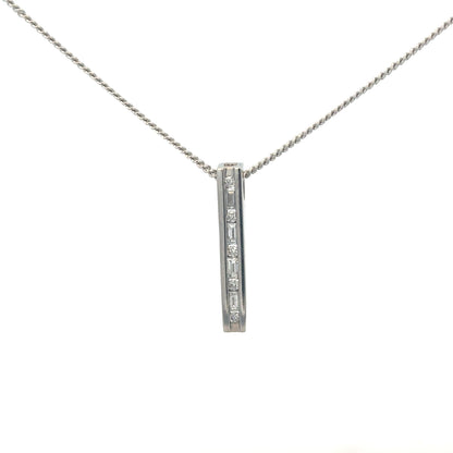 9ct white gold chain with 18ct diamond pendant featuring 0.25 carats, showcasing a sparkling diamond and elegant gold chain.