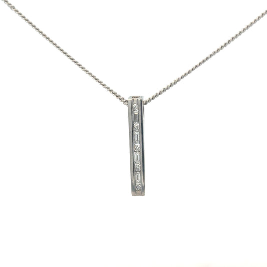 9ct white gold chain with 18ct diamond pendant featuring 0.25 carats, showcasing a sparkling diamond and elegant gold chain.
