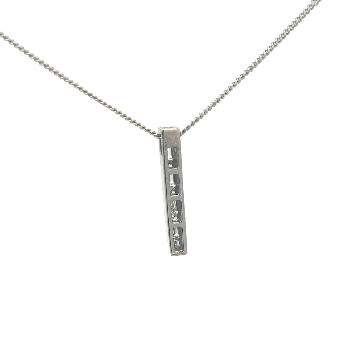 9ct white gold chain with 18ct 0.25 carat diamond pendant, showcasing a delicate jewelry design.