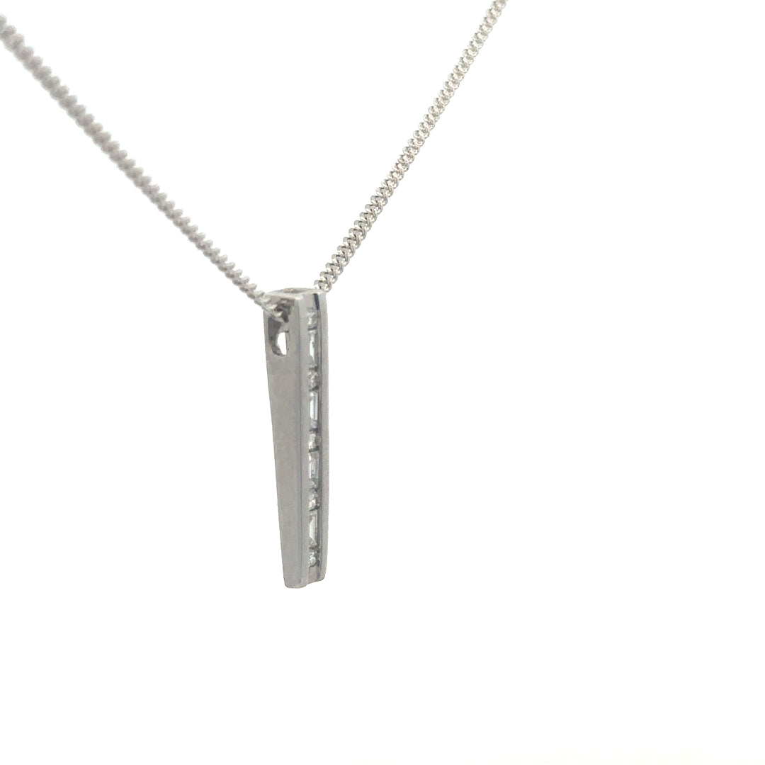 9ct white gold chain with 18ct diamond pendant featuring 0.25 carats, showcasing elegant jewelry design and sparkling gemstones.