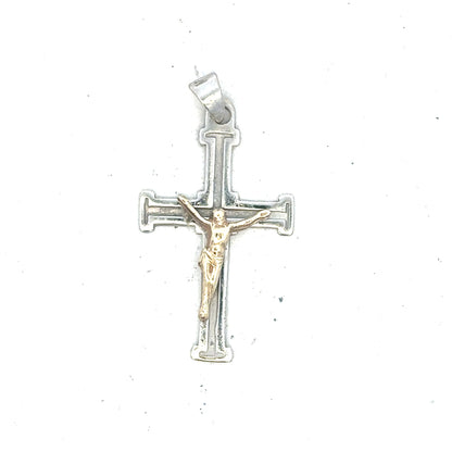 9ct white gold cross pendant weighing 1.7g, featuring a classic design, displayed on a plain background.