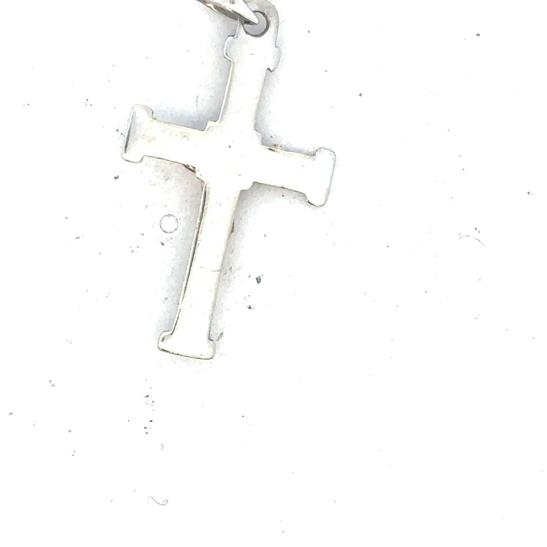 9ct white gold cross pendant weighing 1.7g, featuring a sleek design and polished finish, perfect for everyday wear.