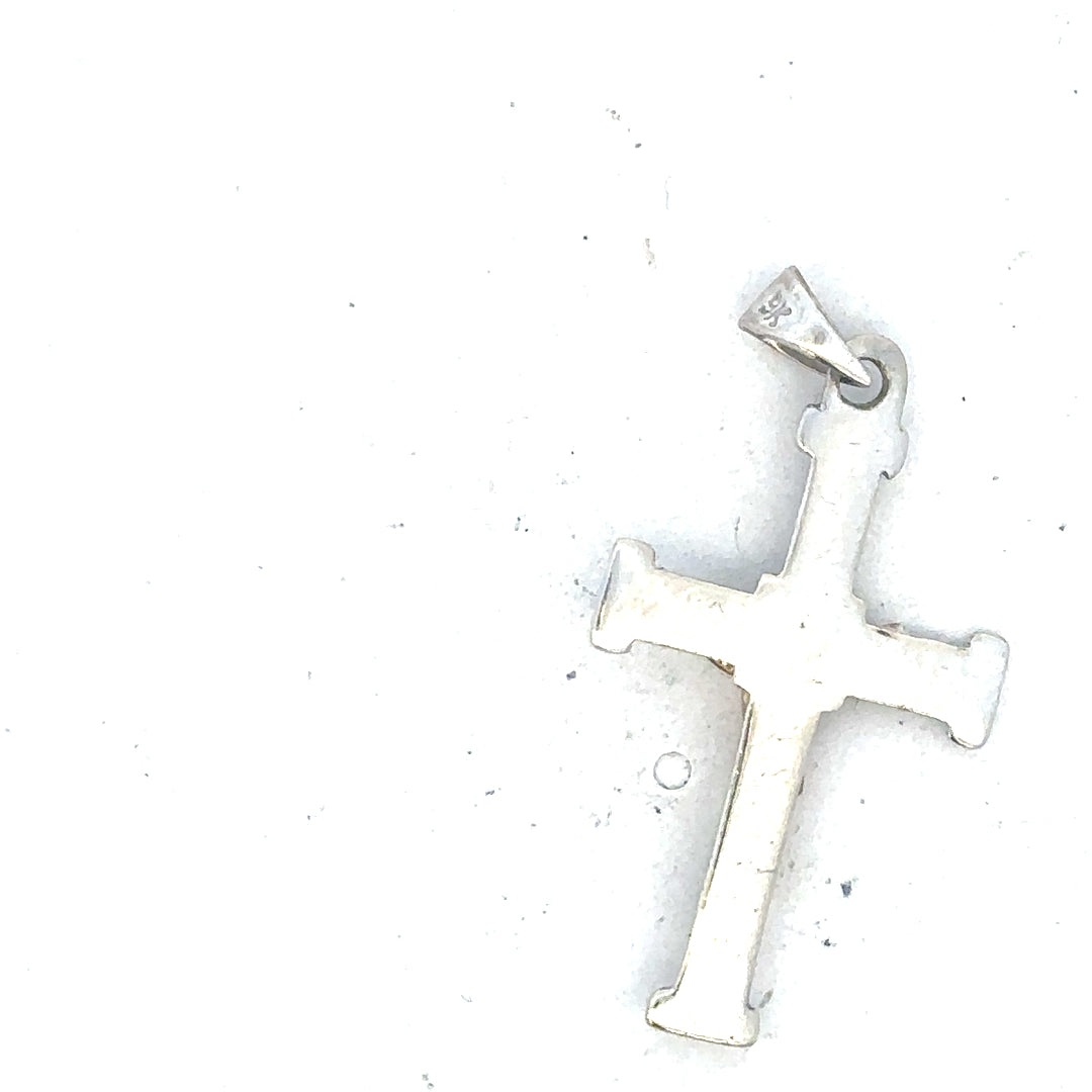 9ct white gold cross pendant weighing 1.7g, showcasing a simple and elegant design with a polished finish.