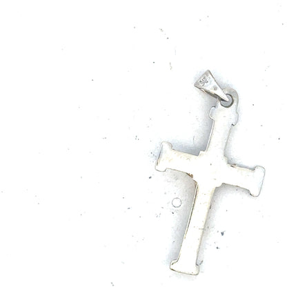 9ct white gold cross pendant weighing 1.7g, showcasing a simple and elegant design with a polished finish.