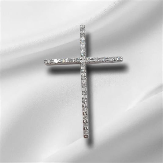 9ct white gold diamond cross pendant with sparkling diamonds, weighs 2.1g, elegant jewelry piece with detailed craftsmanship.