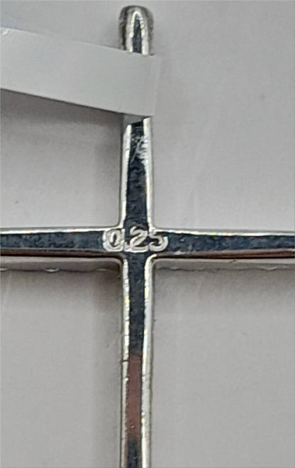 9ct white gold diamond cross pendant with sparkling diamonds, weighs 2.1g, showcasing elegant jewelry design.