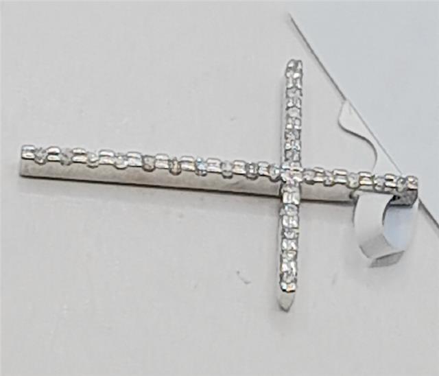 9ct white gold diamond cross pendant with sparkling diamonds, weighs 2.1g, showcasing elegant craftsmanship and classic design.