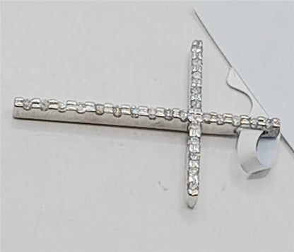 9ct white gold diamond cross pendant with sparkling diamonds, weighs 2.1g, showcasing elegant craftsmanship and classic design.