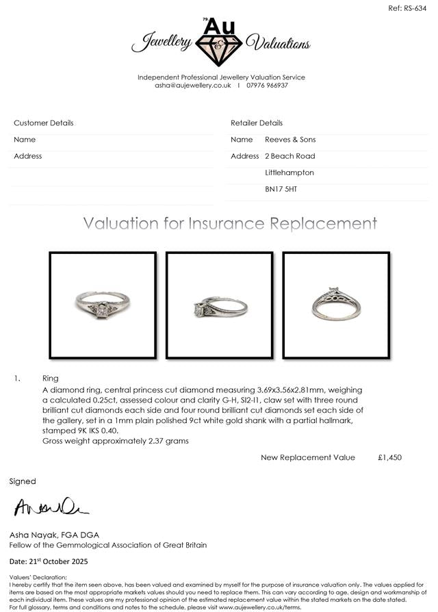 9ct white gold diamond ring featuring a central sparkling diamond and a polished band, classic jewelry design.