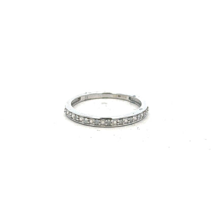 9ct white gold diamond ring size J1/2 featuring sparkling diamonds and a sleek band design.