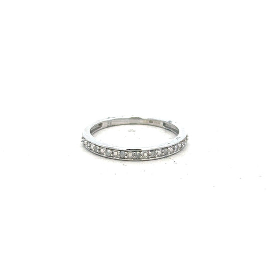 9ct white gold diamond ring size J1/2 featuring sparkling diamonds and a sleek band design.