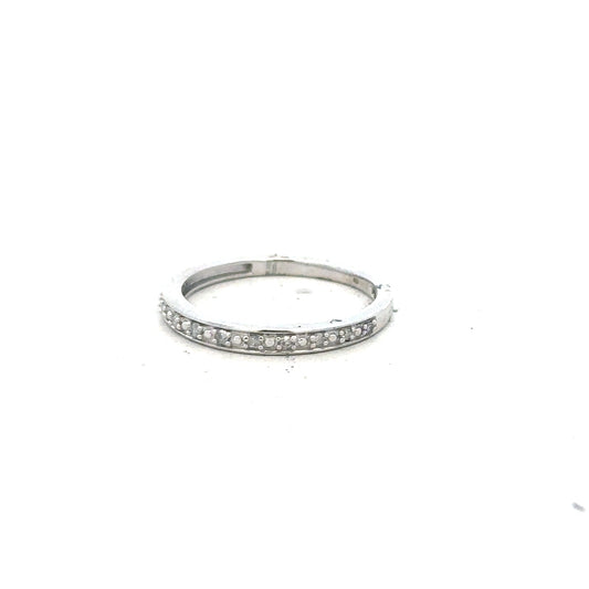 9ct white gold diamond ring size J1/2 with sparkling diamonds, showcasing elegant craftsmanship and a sleek, polished finish.