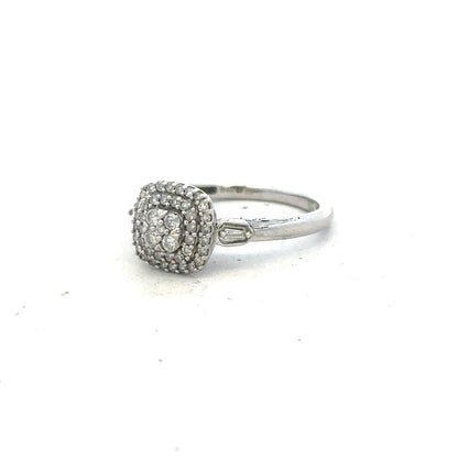 9ct white gold diamond ring in size K with sparkling diamonds, showcasing elegant jewelry design.