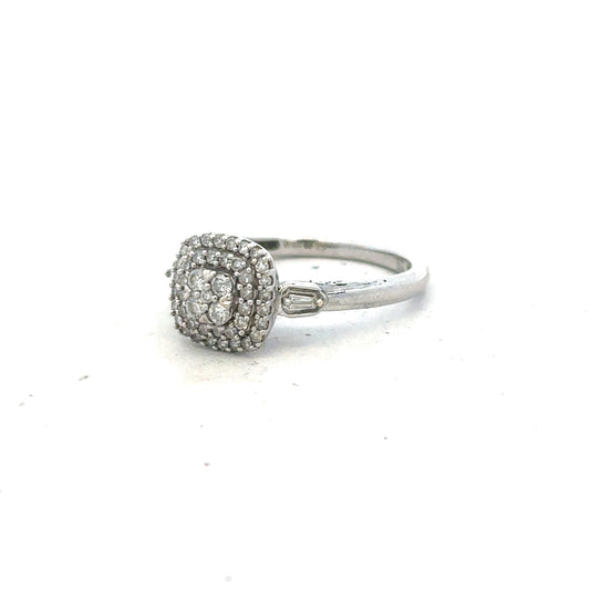 9ct white gold diamond ring in size K with sparkling diamonds, showcasing elegant jewelry design.