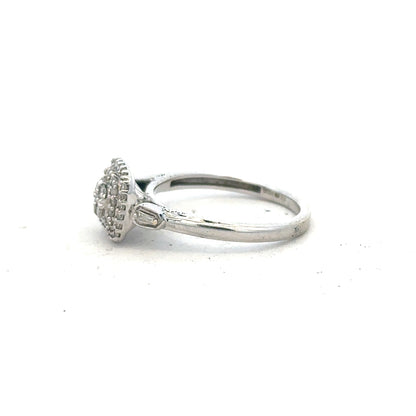 9ct white gold diamond ring in size K with sparkling diamonds, showcasing elegant jewelry design.