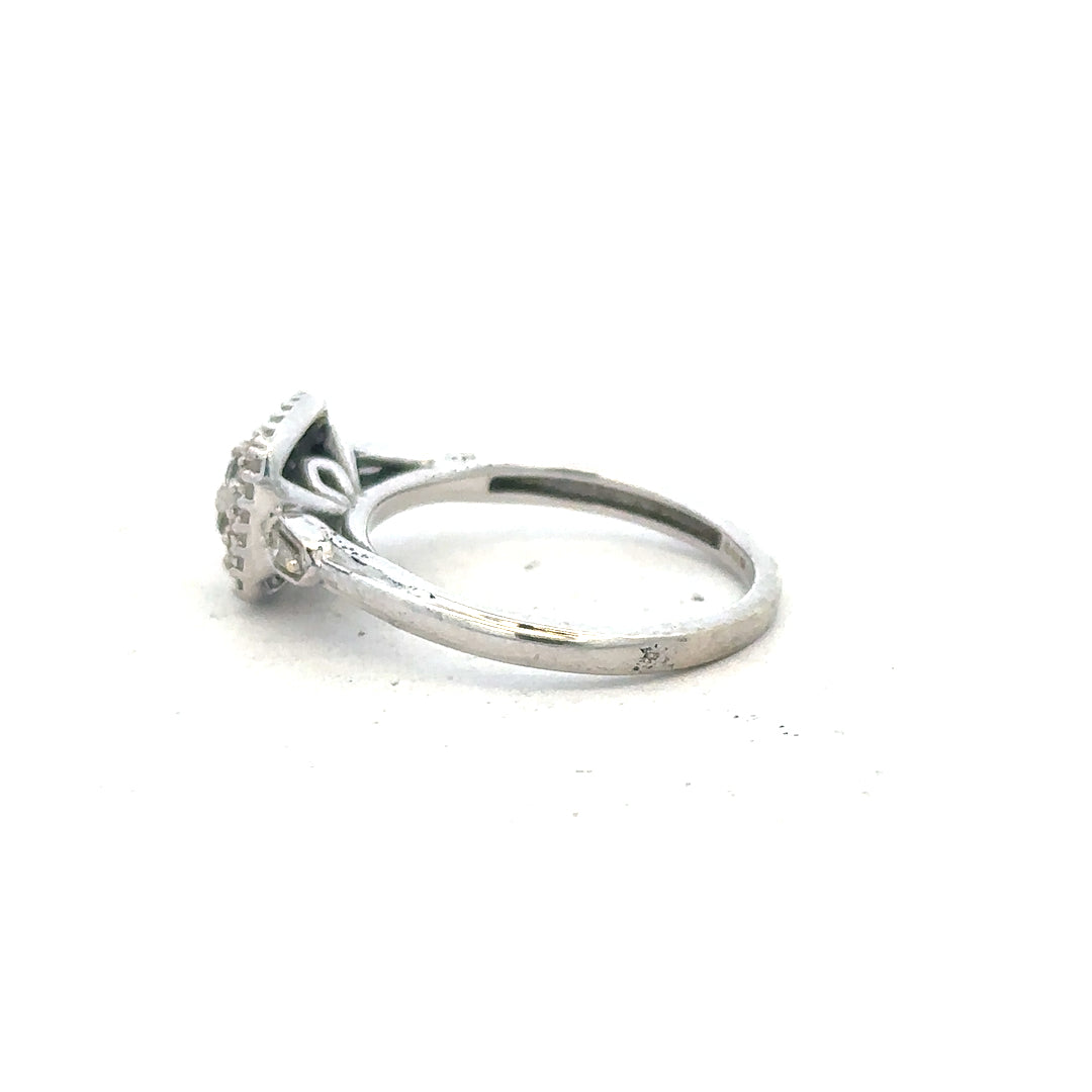 9ct white gold diamond ring in size K with sparkling diamonds, showcasing elegant jewelry craftsmanship.