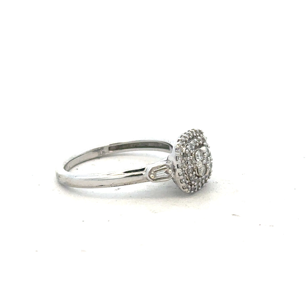 9ct white gold diamond ring in size K with sparkling diamonds, showcasing elegant jewelry craftsmanship.