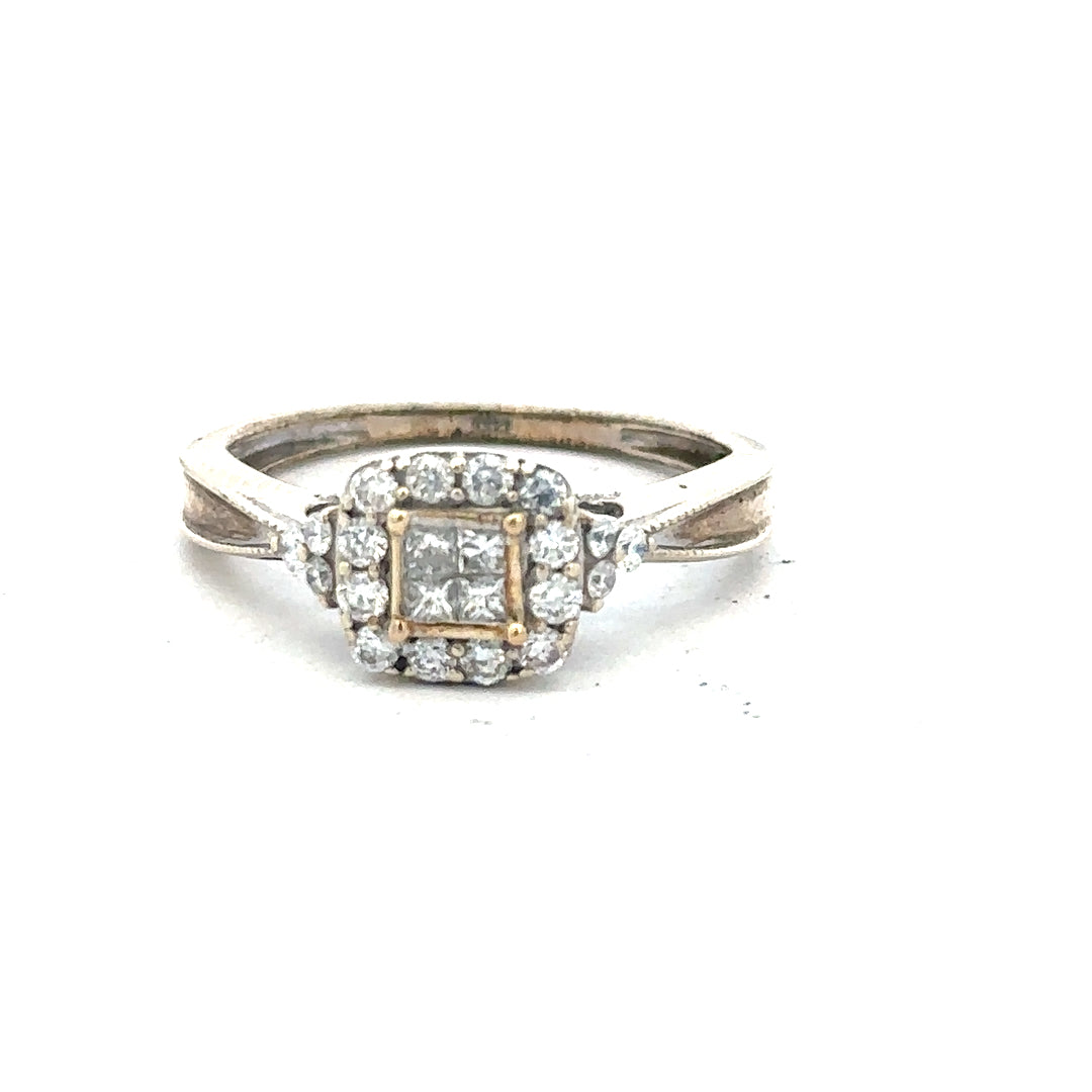 9ct white gold diamond ring in size N, featuring sparkling diamonds and weighing 2.3 grams.