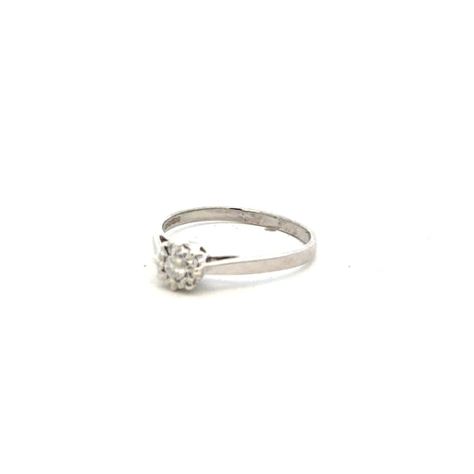 9ct white gold diamond ring in size N with sparkling diamonds, featuring a classic design and polished finish.