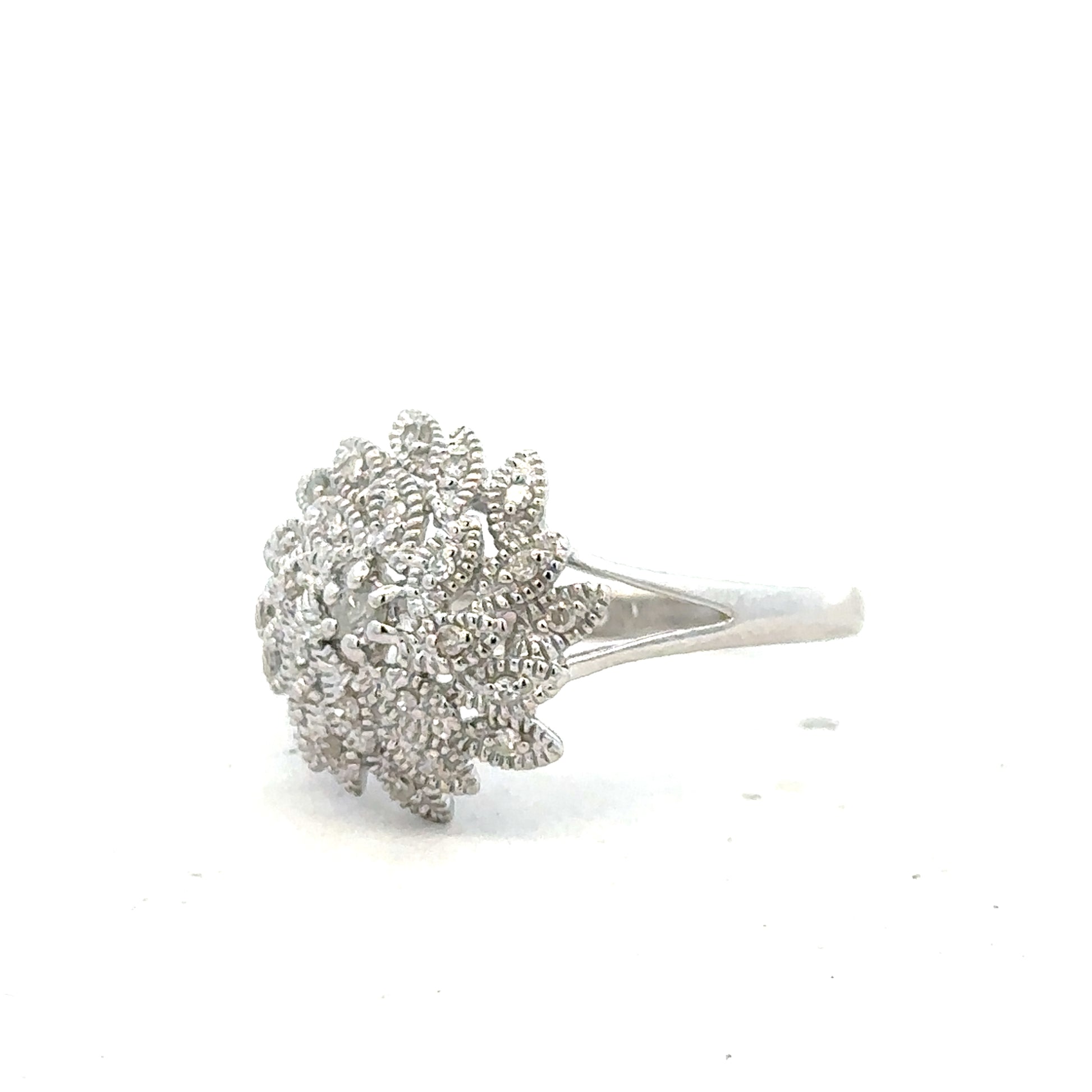9ct white gold diamond ring in size N with sparkling diamonds, featuring a sleek and elegant design.
