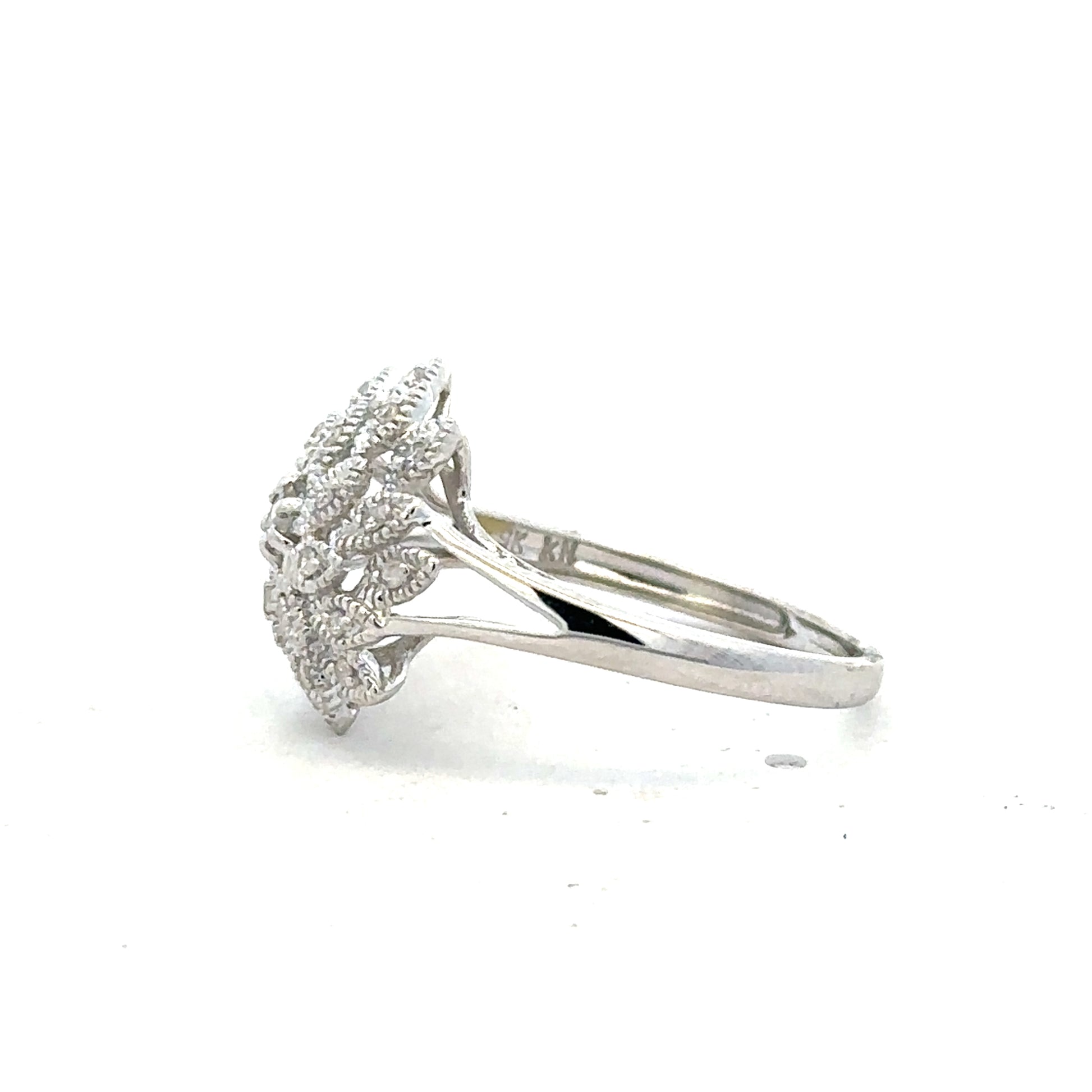 9ct white gold diamond ring in size N with sparkling diamonds, showcasing the elegant design and fine craftsmanship.