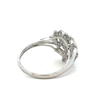 9ct white gold diamond ring size N with sparkling diamonds, showcasing a elegant and classic design.