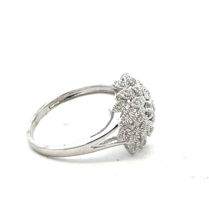 9ct white gold diamond ring size N with sparkling diamonds, showcasing elegant jewelry design and craftsmanship.