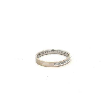 9ct white gold diamond ring in size O1/2 with sparkling diamonds, featuring a sleek, elegant design.