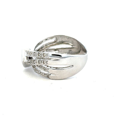 9ct white gold diamond ring size Q with sparkling diamonds, showcasing a sleek and elegant design.