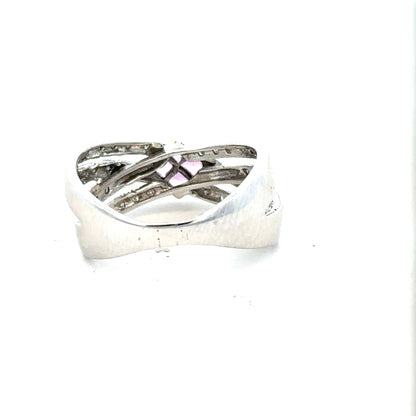 9ct white gold diamond ring in size Q with sparkling diamonds, showcasing an elegant jewelry design.