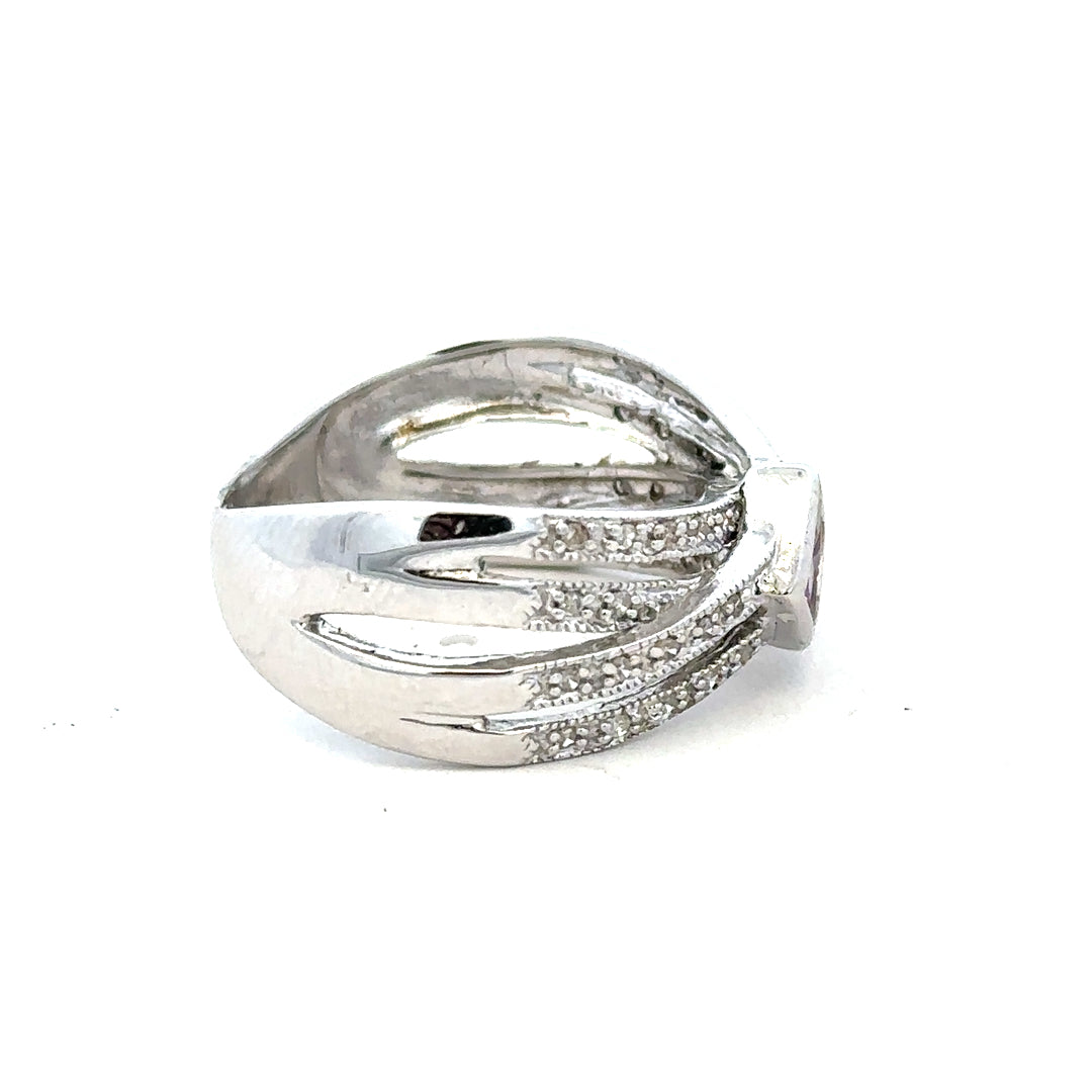9ct white gold diamond ring in size Q with sparkling diamonds, featuring a sleek and elegant design.