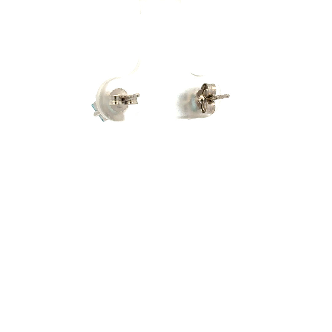 9ct white gold earrings weighing 1.3g, featuring a simple and elegant design, shown in a close-up image.