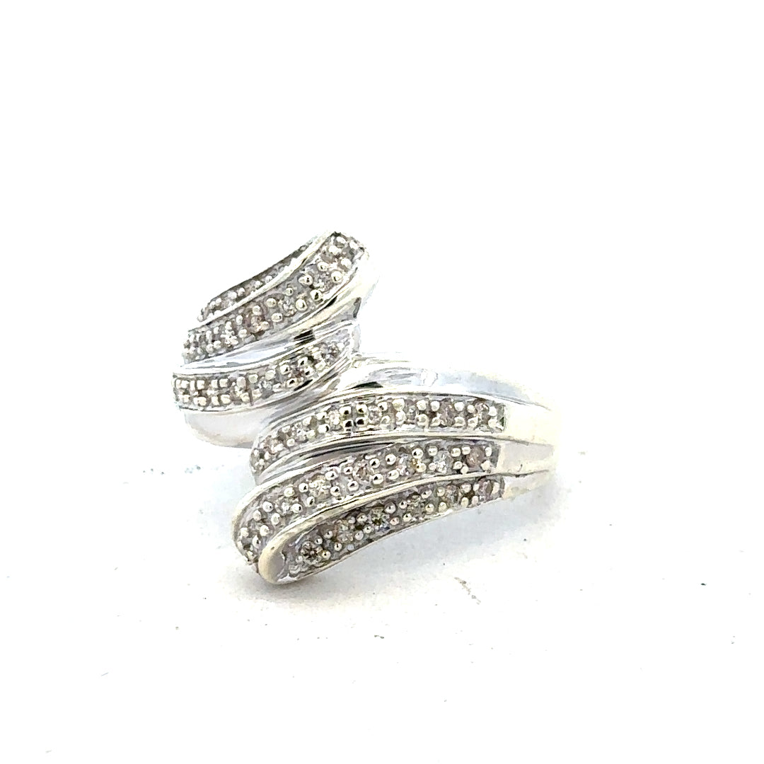 9ct white gold half carat diamond ring in size N1/2 with sparkling diamonds and a sleek band design.
