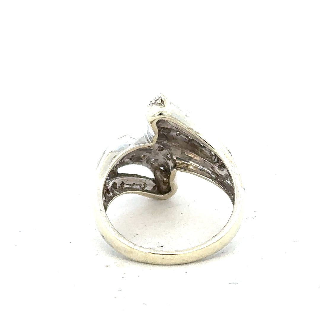 9ct white gold half carat diamond ring size N 1/2 showing the elegant band with sparkling diamonds.