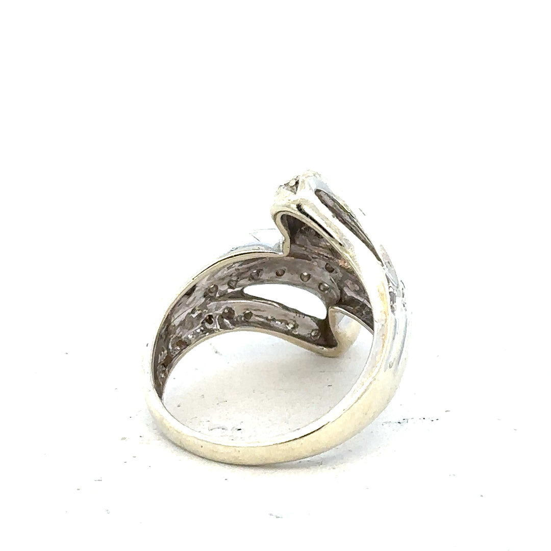 9ct white gold diamond ring with half-carat center stone, size N1/2, featuring a sleek, elegant design.