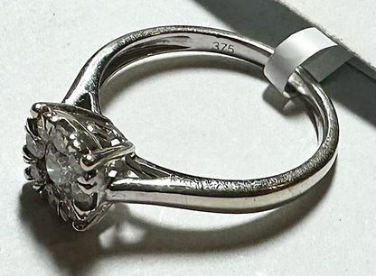 9ct white gold lab-grown diamond ring in size M, featuring a sparkling central diamond and elegant band design.