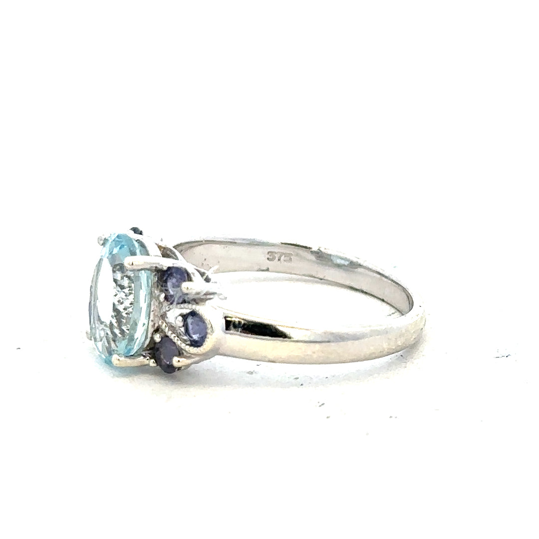 9ct white gold ring in size N with a sleek, polished finish, showcasing its elegant design and smooth band.