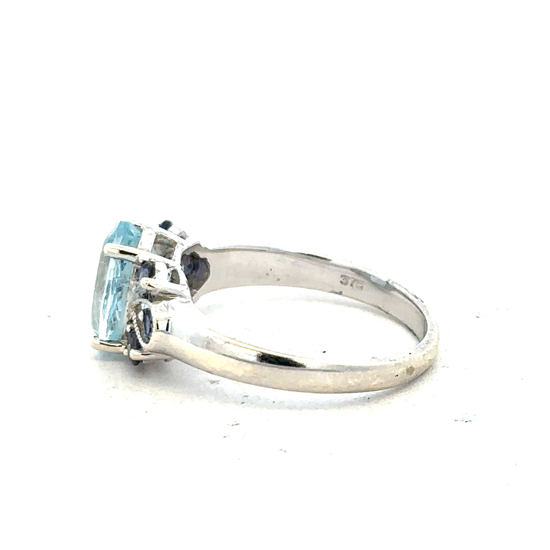 9ct white gold ring in size N with a smooth band, shown in a close-up image highlighting its polished finish.