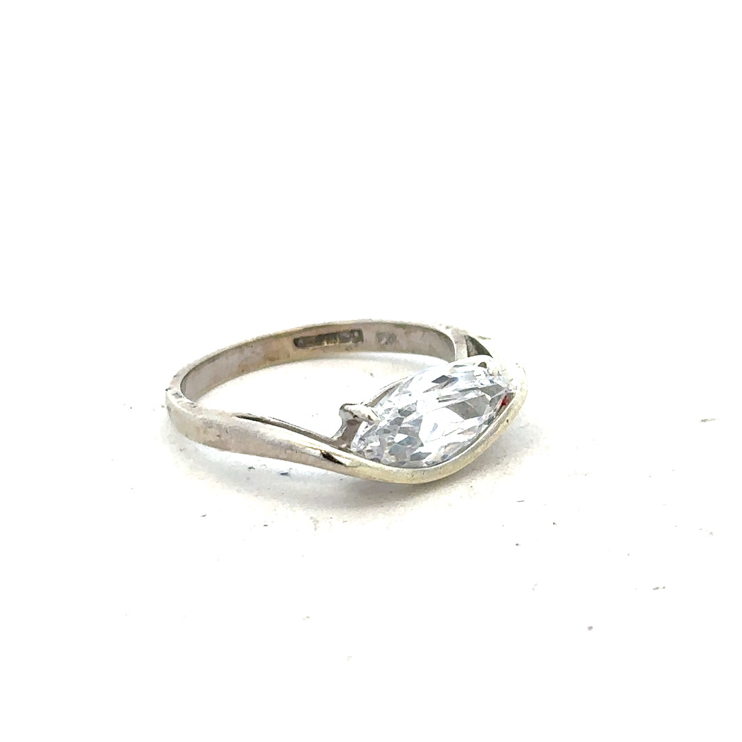 9ct white gold ring in size O with a simple, elegant design, featuring a smooth polished finish.