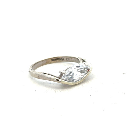 9ct white gold ring in size O with a simple, elegant design, featuring a smooth polished finish.