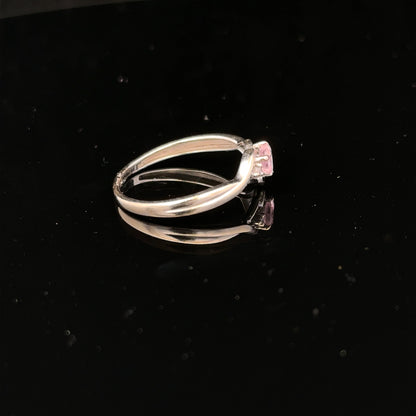 9ct white gold ring in size O with a sleek band, unbranded, displayed against a neutral background.